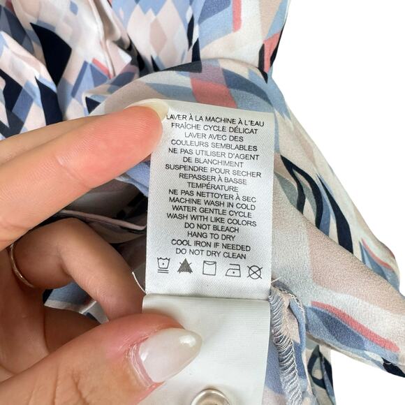Rachel Zoe Geometric Print Pastel Colorful Tie Neck Sleeveless Blouse - Picture 11 of 11